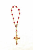 Crimson & Champagne Pocket Rosary - Enamel Sunburst Crucifix