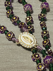 Royal Purple Flower & Emerald Crystal Traditional Rosary