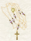 Clear Faceted Crystal & Purple Floral Porcelain Rosary