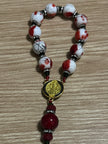 Crimson Flower Glass Pocket Rosary - Black Enamel Gold Cross
