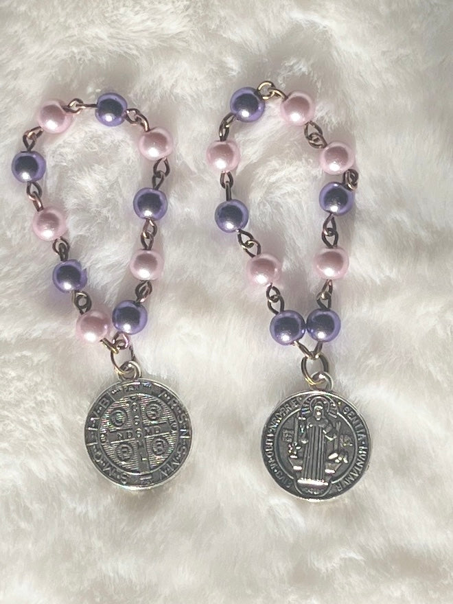 St. Benedict Pearl Mini Finger Rosary Ring - Pick Your Color