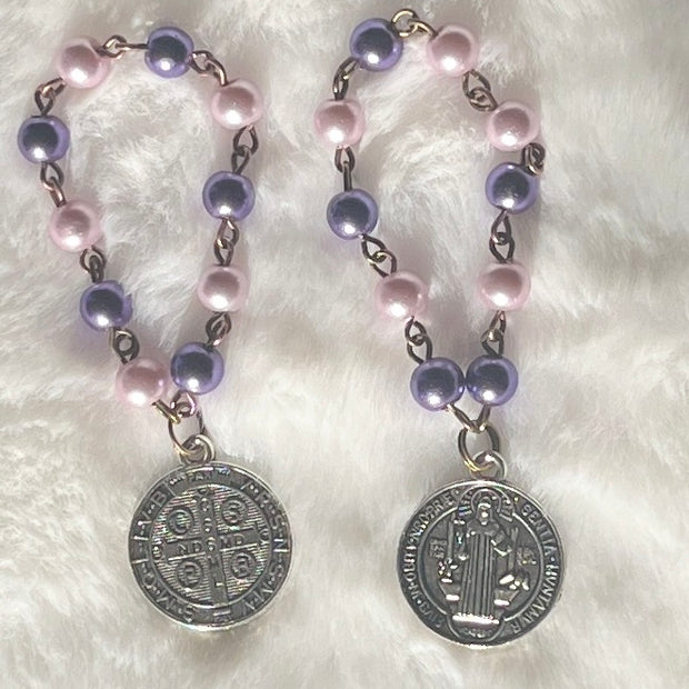 St. Benedict Pearl Mini Finger Rosary Ring - Pick Your Color