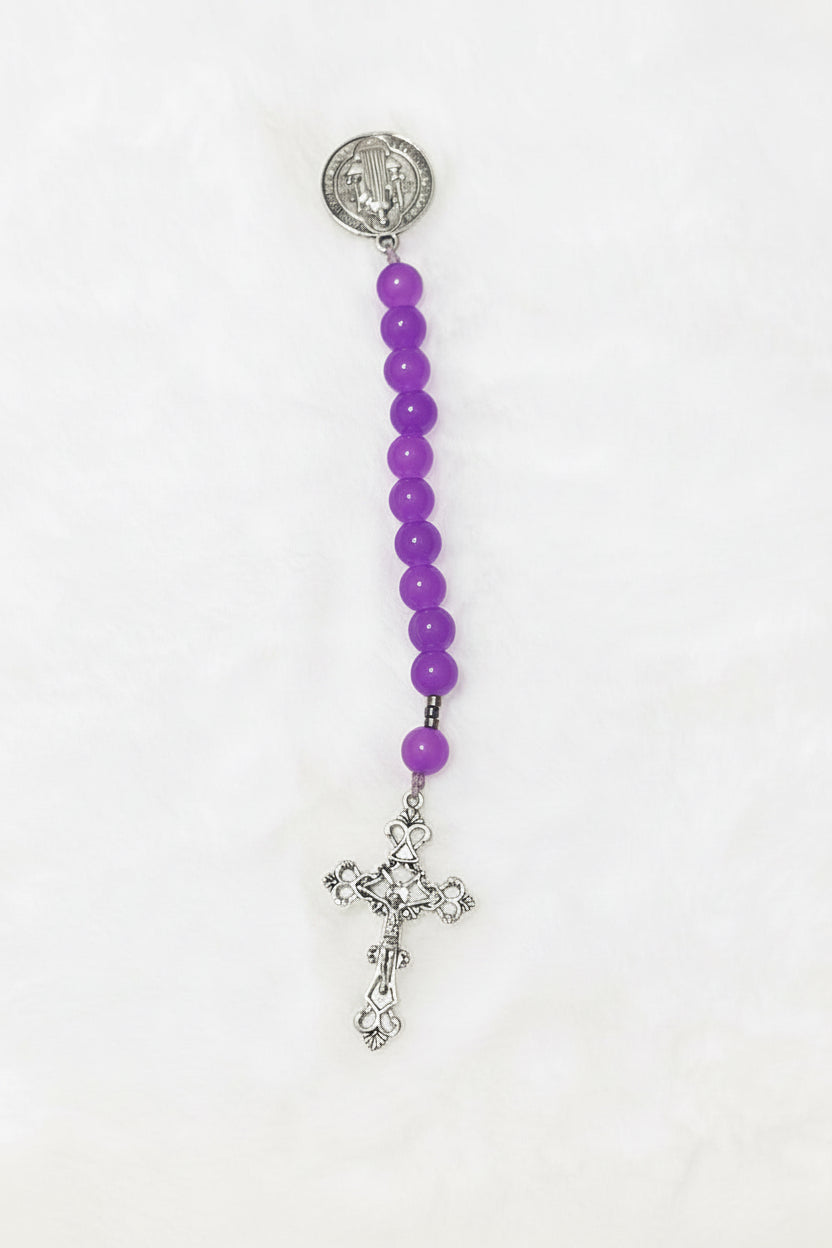 Frosted Glow Pocket Rosary - St. Benedict Protection Medal