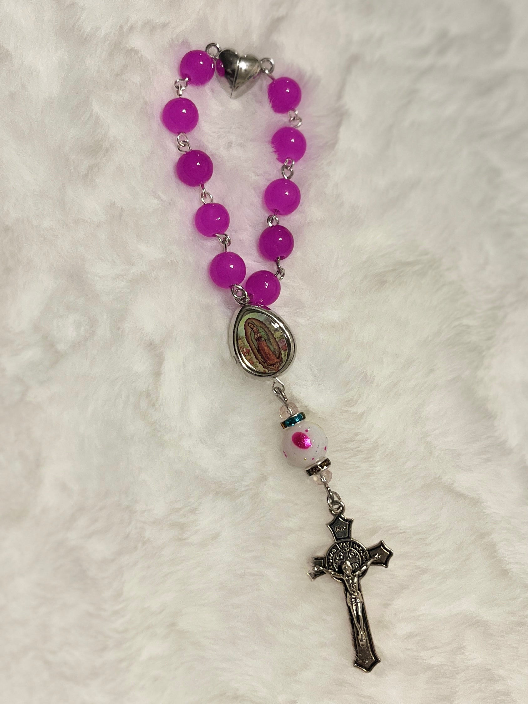 Fuchsia Glass & Confetti Porcelain 3-Piece Rosary Gift Set