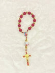 Cherry Red Glass & Floral Porcelain Pocket Rosary - Red Enamel Cross