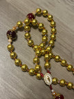 Gold-Plated Hail Mary & Crimson Glass Traditional Rosary