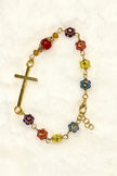 Rainbow Flower Glass 3-Piece Rosary, Bracelet & Keychain Gift Set