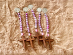 Assorted Marble & Candy Swirl Pocket Rosary - Wood Cross