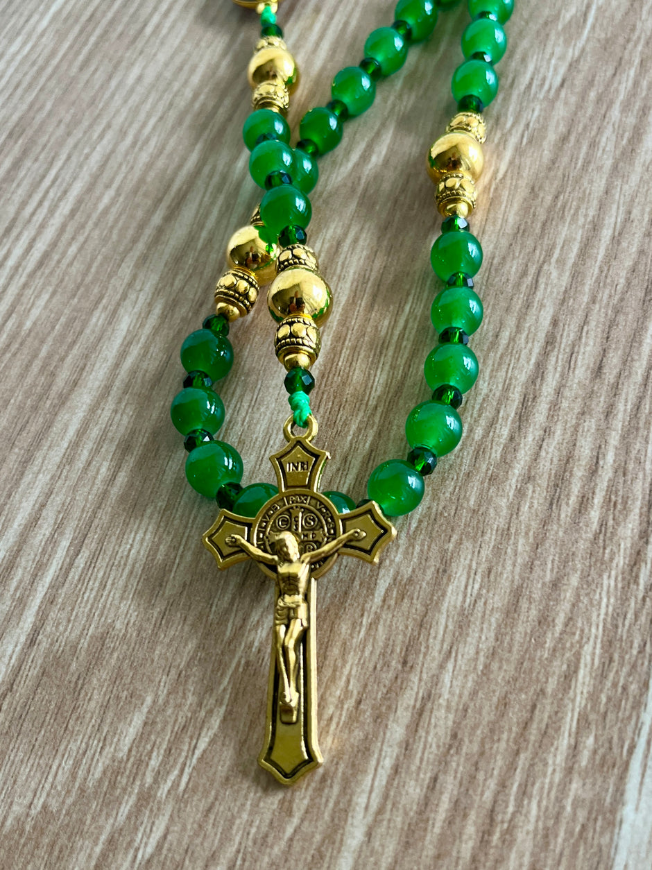 Emerald Green Glass & Gold-Plated Traditional Rosary