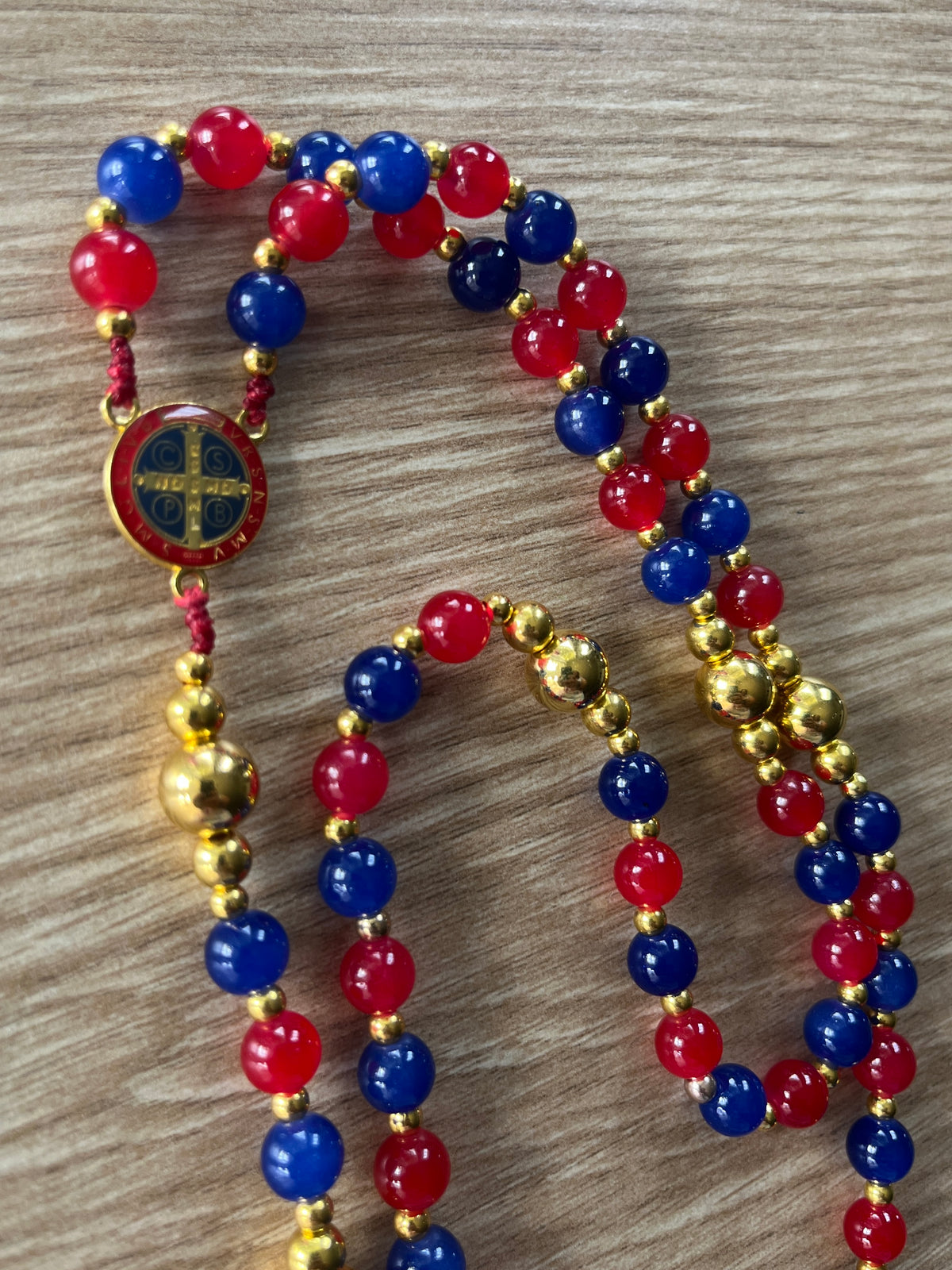 Patriot Blue & Crimson Glass Traditional Rosary - Gold-Plated Accents