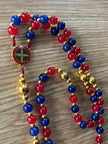 Patriot Blue & Crimson Glass Traditional Rosary - Gold-Plated Accents
