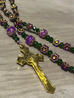 Royal Purple Flower & Emerald Crystal Traditional Rosary