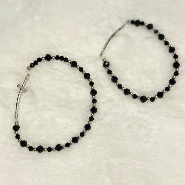 Jet Black Crystal Single-Decade Stretch Rosary Bracelet