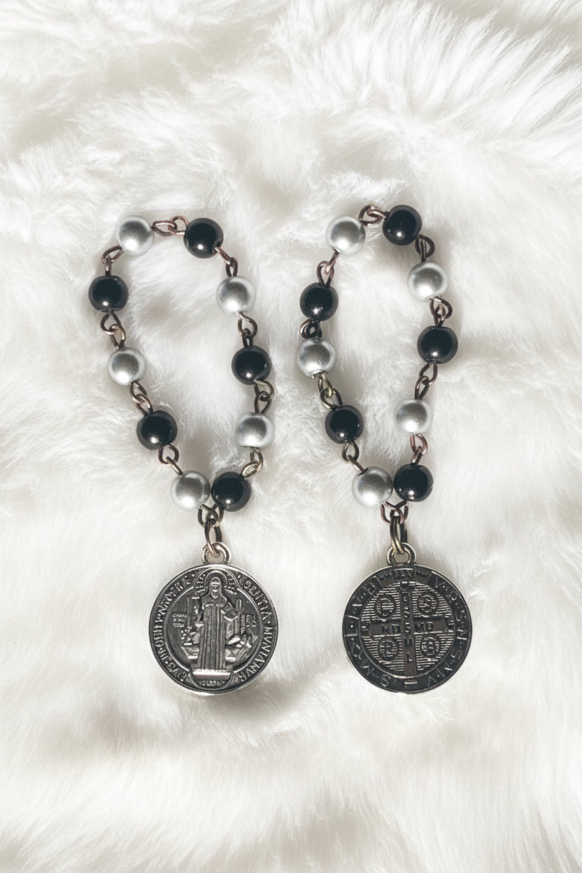 St. Benedict Pearl Mini Finger Rosary Ring - Pick Your Color