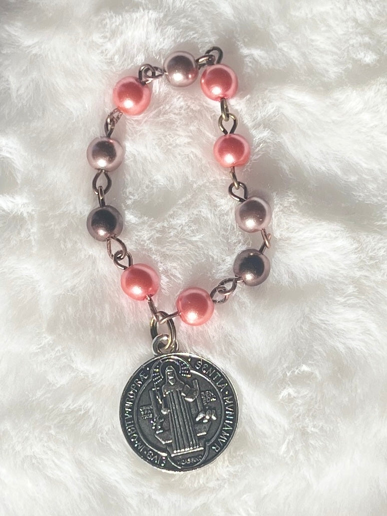 St. Benedict Pearl Mini Finger Rosary Ring - Pick Your Color