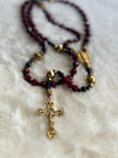 Crimson & Jet Black Crystal Traditional Rosary - Gold Baroque Cross