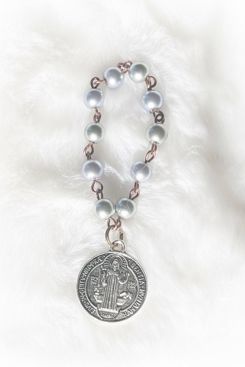 St. Benedict Pearl Mini Finger Rosary Ring - Pick Your Color